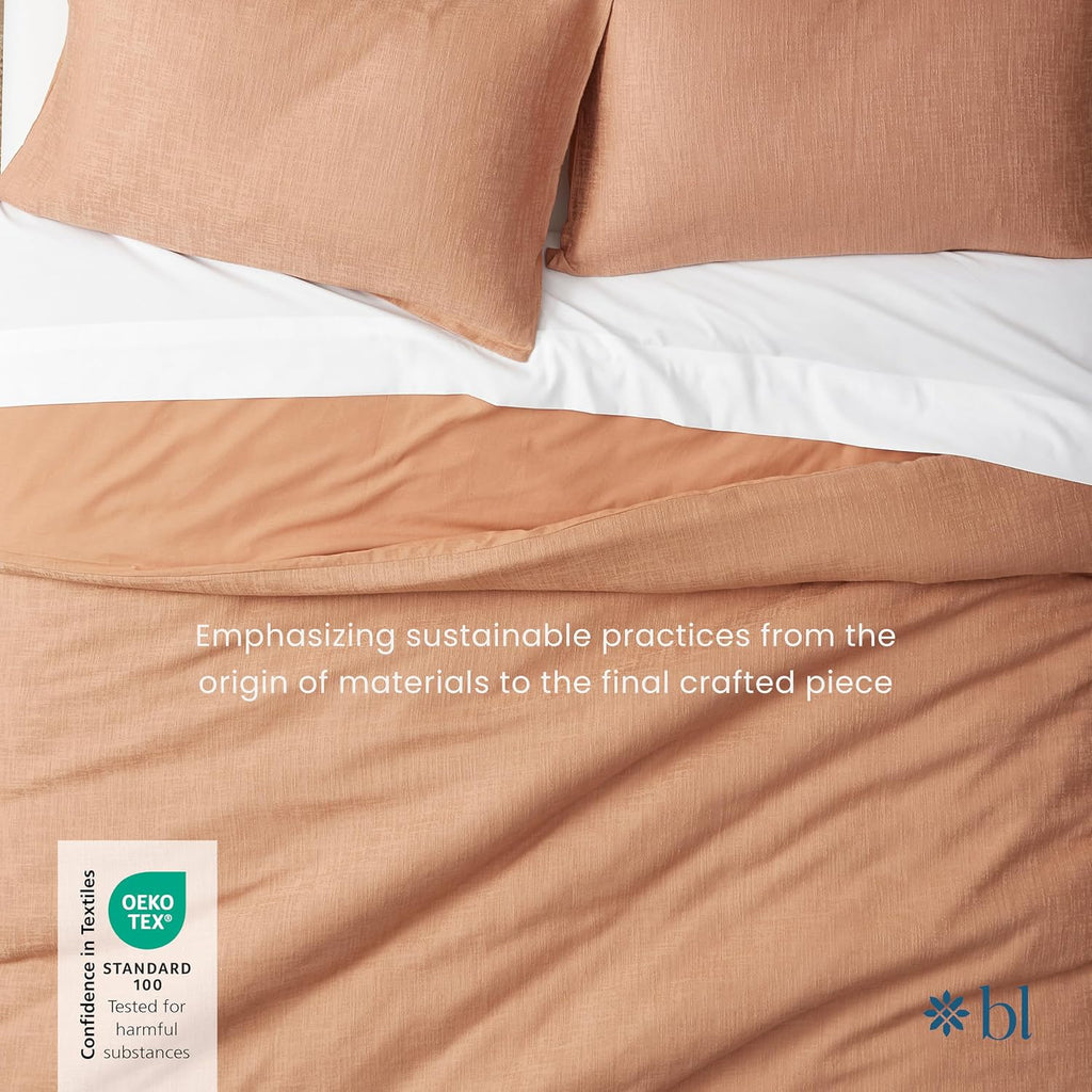 Blue Loom Duvet 100% Cotton Set, 3 Piece, Stone Washed Duvet Set King Size 104' x 92' with 2 Matching Pillow Shams, Comforter Not Included, Vivie - Clay Red