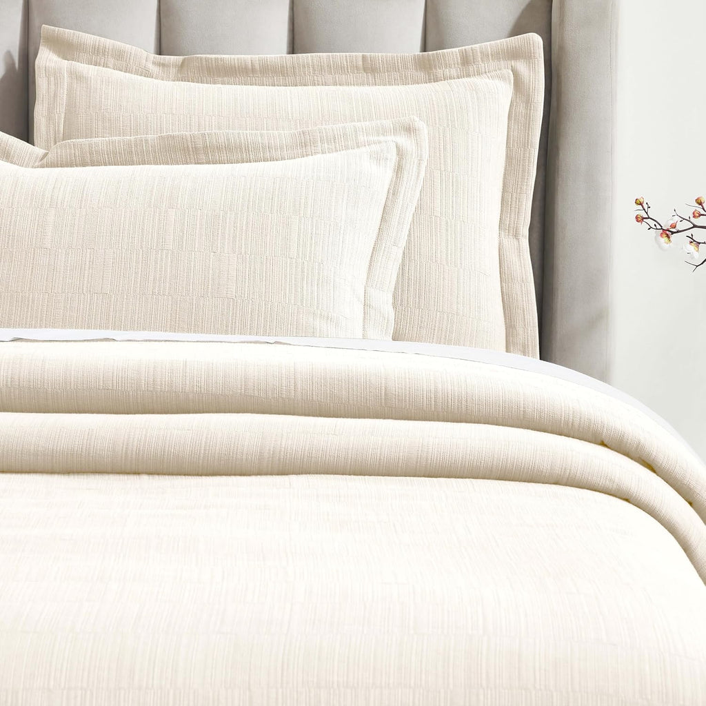 Superior 3 Piece Cotton Bedspread and Sham Set, Home Bed Decor, Decorative Bed Spread, 2 Pillow Shams, Medium Weight, Textured Matelasse Coverlet, Bedding Essentials, Zenith Collection, King, Ivory