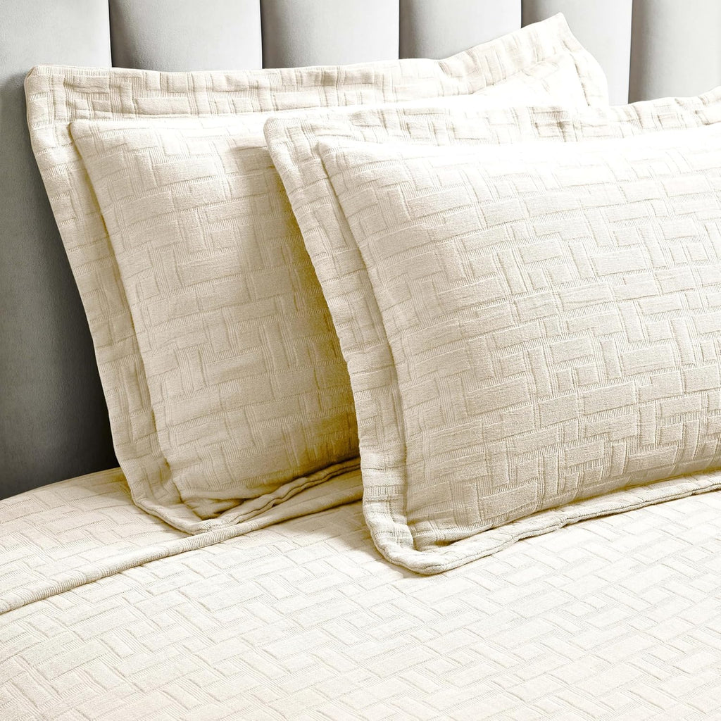 Superior 3 Piece Cotton Bedspread and Sham Set, Home Bed Decor, Decorative Bed Spread, 2 Pillow Shams, Medium Weight, Geometric Matelasse Coverlet, Bedding Essentials, Madrid Collection, Queen, Ivory