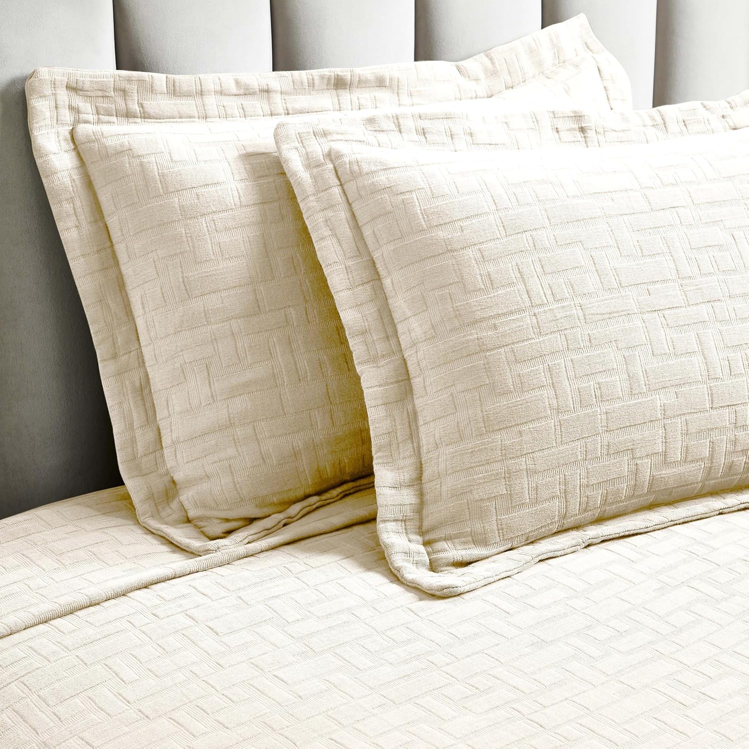Superior 3 Piece Cotton Bedspread and Sham Set, Home Bed Decor, Decorative Bed Spread, 2 Pillow Shams, Medium Weight, Geometric Matelasse Coverlet, Bedding Essentials, Madrid Collection, Queen, Ivory
