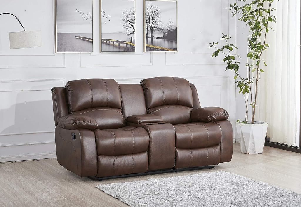 Betsy Furniture Faux Leather Reclining Loveseat with cupholder Console and Storage Space 8018 Multiple Colors (Brown, Loveseat)