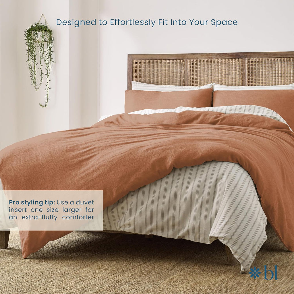 Blue Loom Duvet 100% Cotton Set, 3 Piece, Stone Washed Duvet Set King Size 104' x 92' with 2 Matching Pillow Shams, Comforter Not Included, Vivie - Clay Red