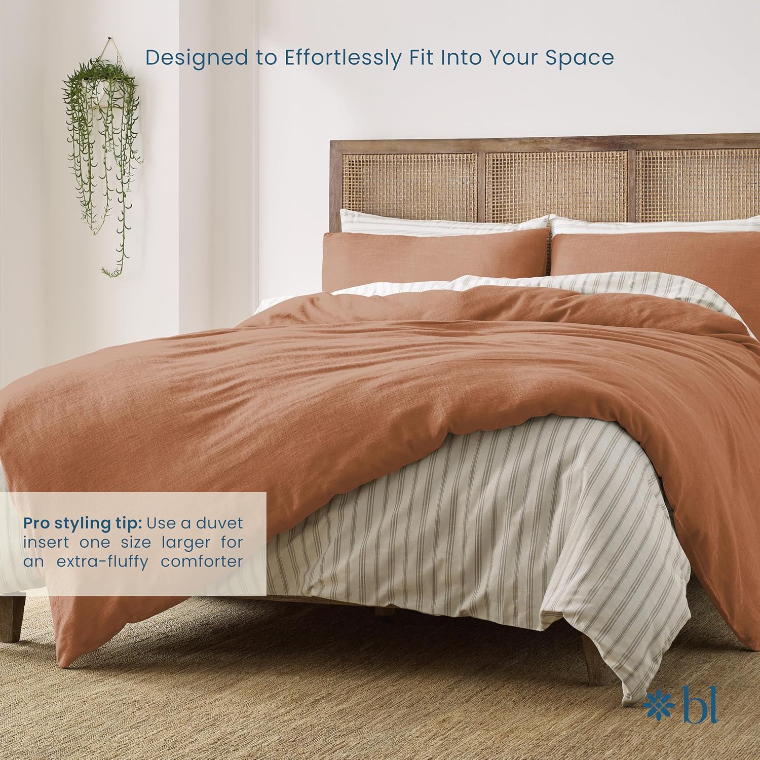 Blue Loom Duvet 100% Cotton Set, 3 Piece, Stone Washed Duvet Set King Size 104' x 92' with 2 Matching Pillow Shams, Comforter Not Included, Vivie - Clay Red
