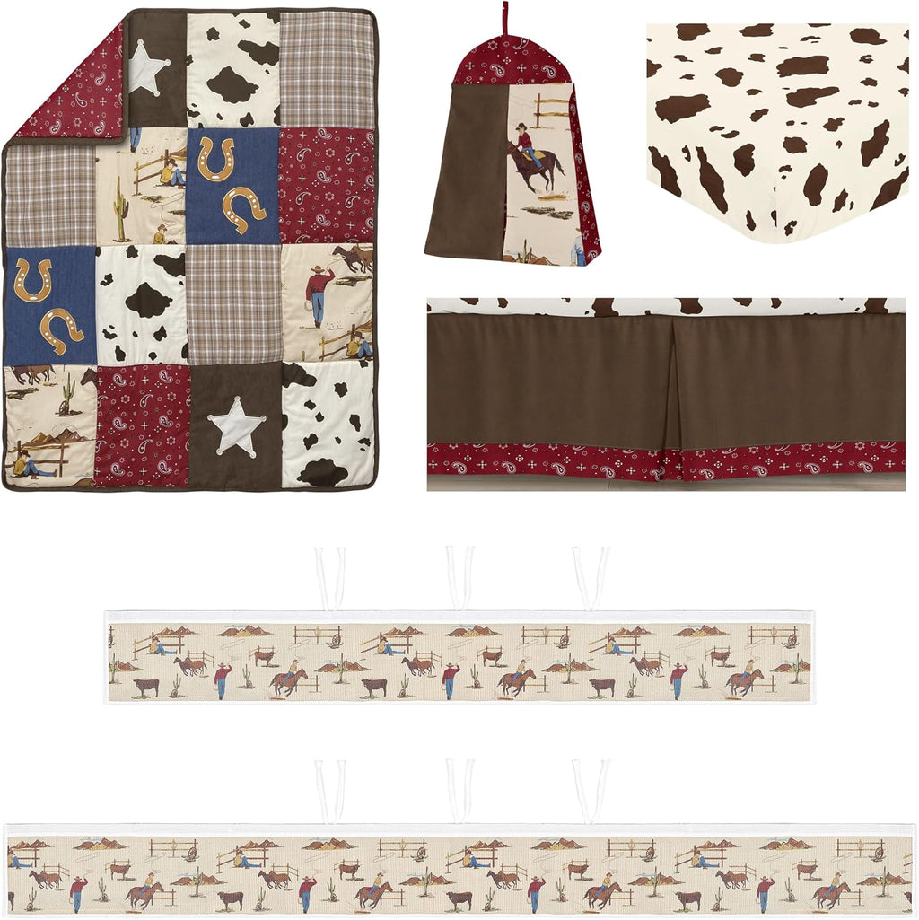 Sweet Jojo Designs Tan Brown Western Cowboy Boy Girl Gender Neutral Baby Crib Bedding Set Infant Nursery Room BreathableBaby Breathable Mesh Crib Liner Blanket Fitted Sheet Skirt 6p Wild West Horse
