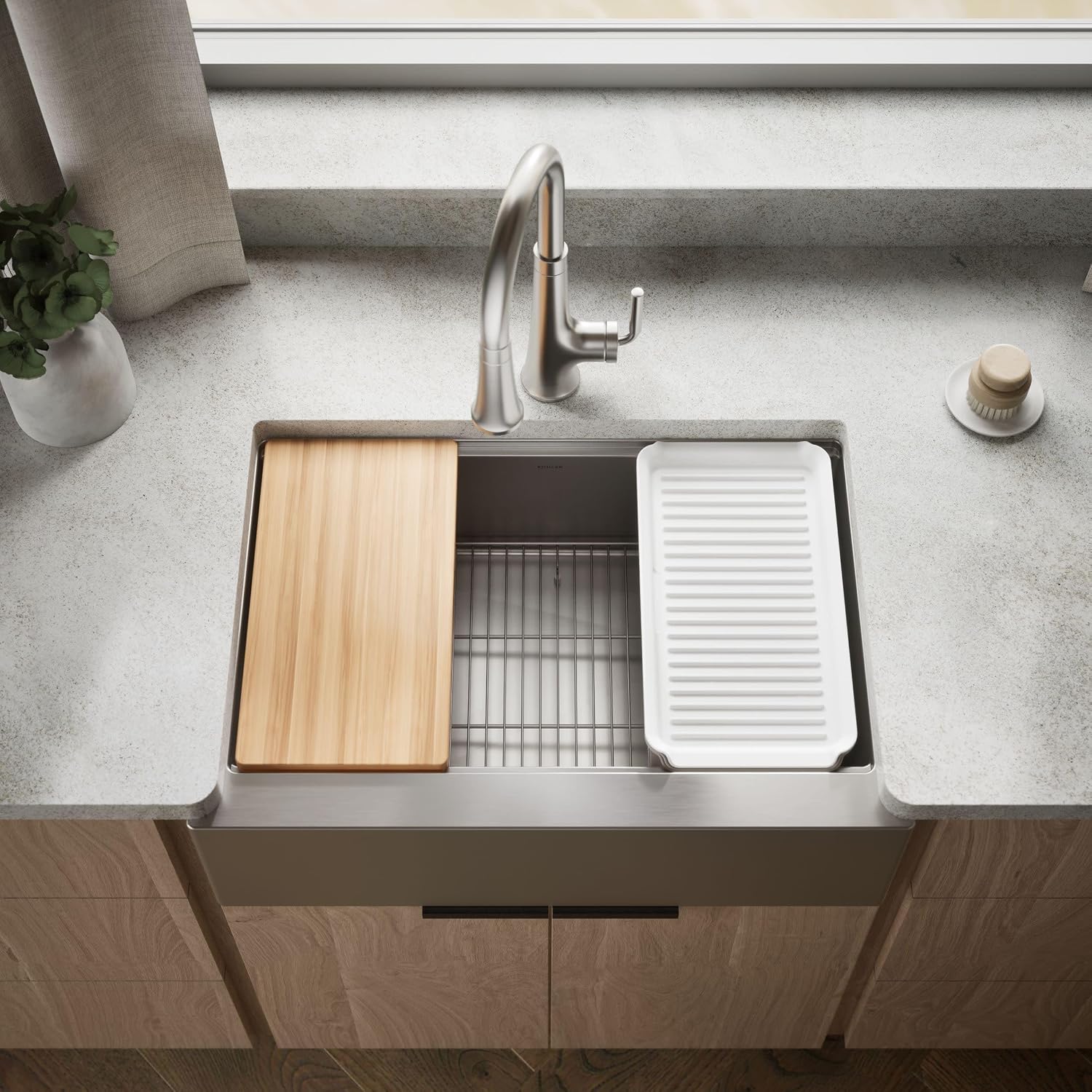 Kohler 33655-PC-NA Strive® 29-1/2' undermount single-bowl farmhouse workstation kitchen sink, Stainless Steel