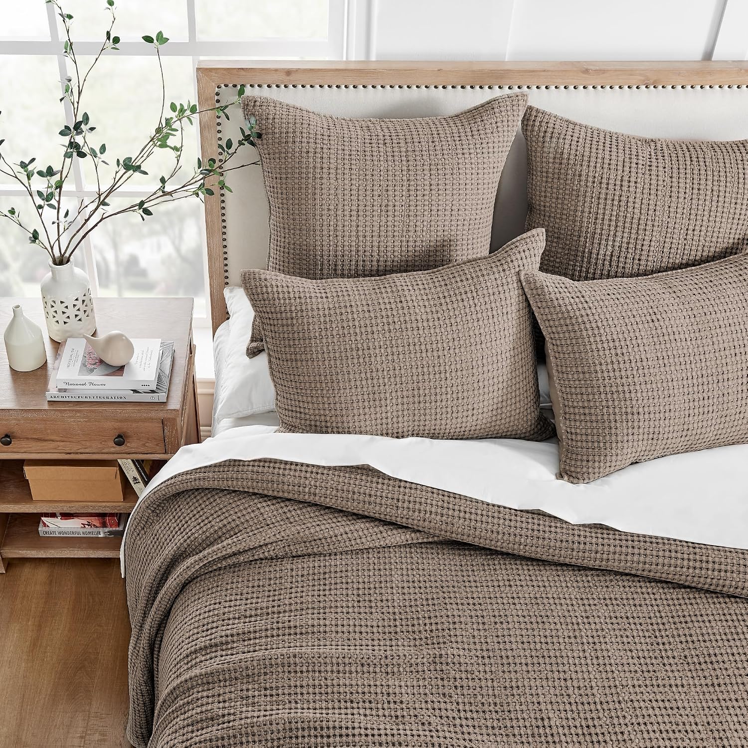 Levtex Home Mills Waffle Twin Bedspread Set (84x104in) with 1 Pillow Sham (26x20in) - Cocoa - Cotton Waffle Twin Size Bedspread Set - Lightweight, Soft, Pre-Washed