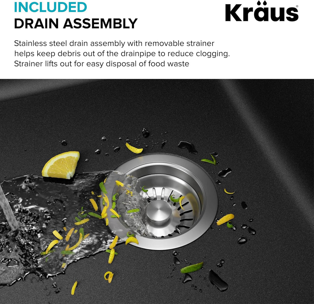 KRAUS Forteza 33-inch Drop in/Undermount 50/50 Double Bowl Granite Kitchen Sink in Black, KGD-52BLACK