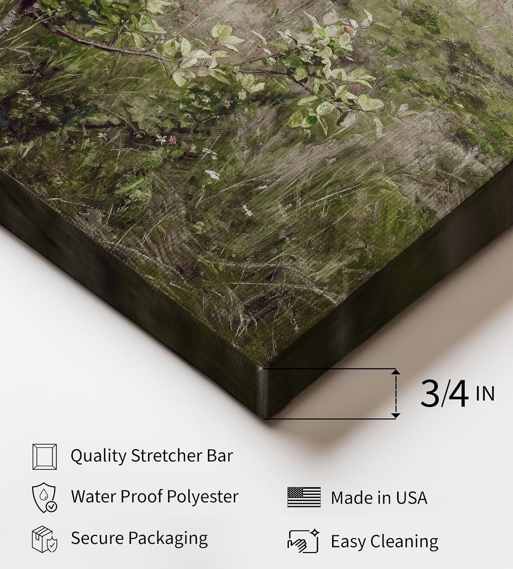 Poster Master Field of Meadows Canvas - Retro Countryside Landscape Painting Print - Nature Art - Gift for Men & Women - Decor for Farmhouse, Living Room, or Bedroom - 24x32 STRETCHED Canvas