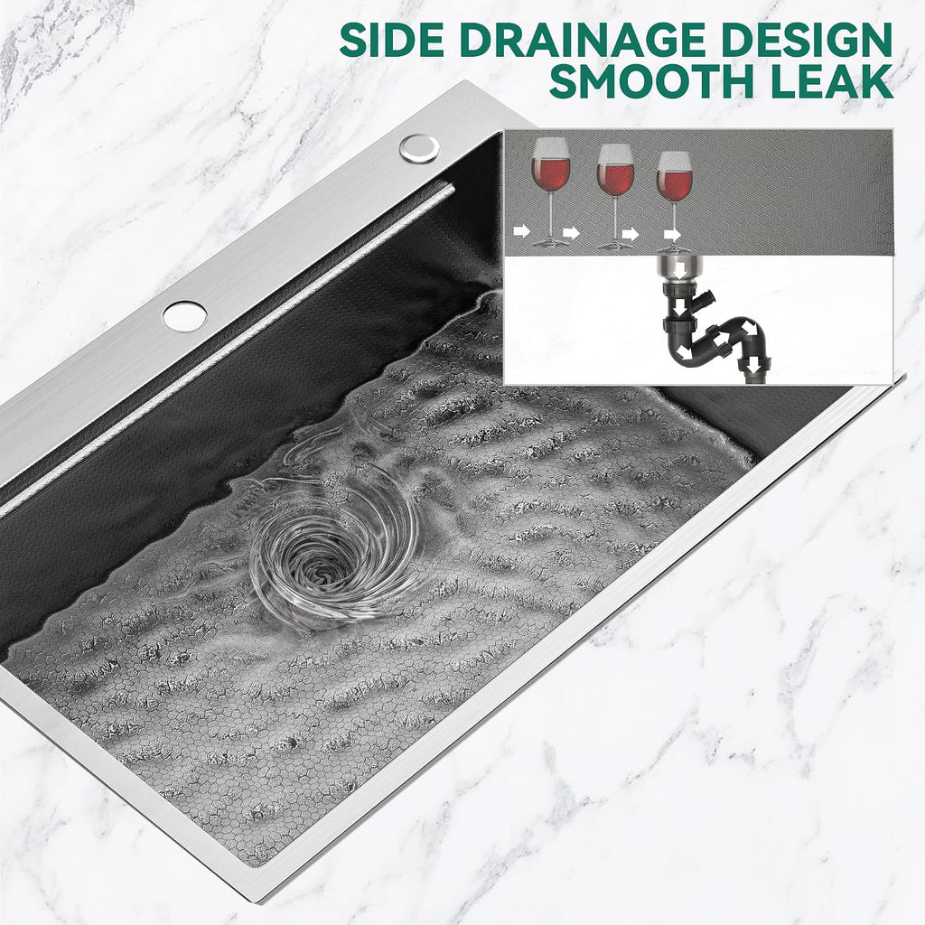 YITAHOME Drop In Kitchen Sink Workstation 33in, 304 Stainless Steel Single Bowl Top Mount Sink w/Ledge & Accessories, Honeycomb Surface Design, 33 x 22 x 10 in, Silver