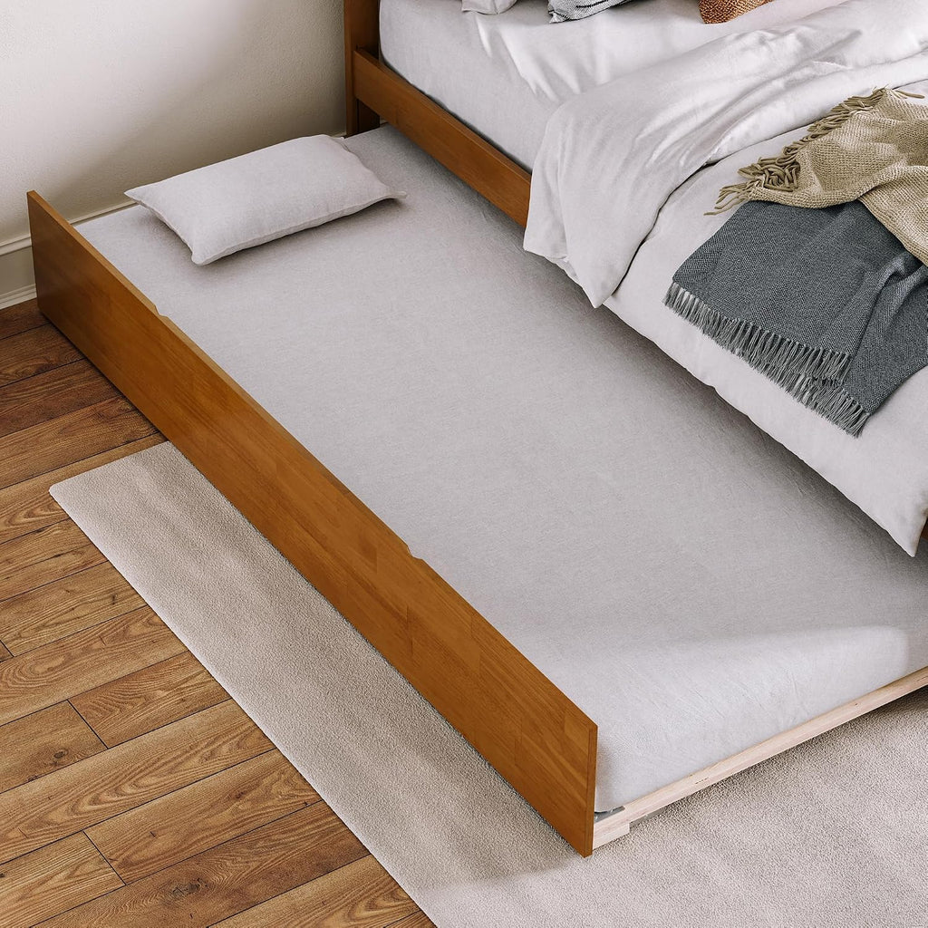 AFI Concord King Solid Wood Platform Bed with Footboard & Twin XL Trundle in Light Toffee
