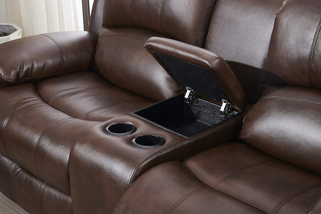 Betsy Furniture Faux Leather Reclining Loveseat with cupholder Console and Storage Space 8018 Multiple Colors (Brown, Loveseat)