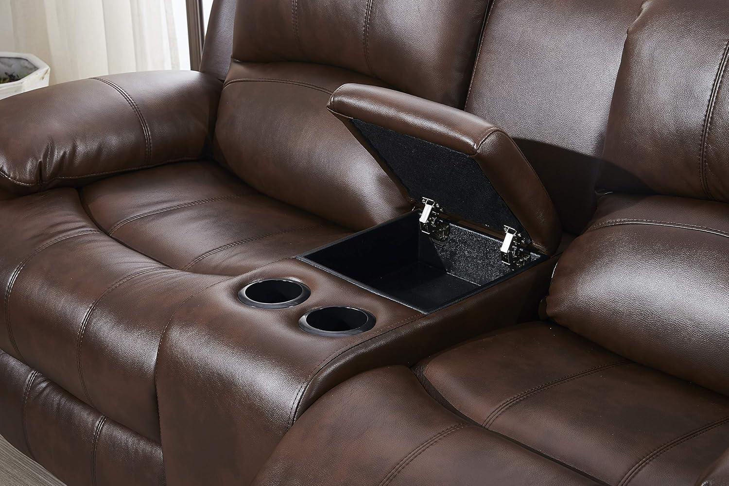 Betsy Furniture Faux Leather Reclining Loveseat with cupholder Console and Storage Space 8018 Multiple Colors (Brown, Loveseat)
