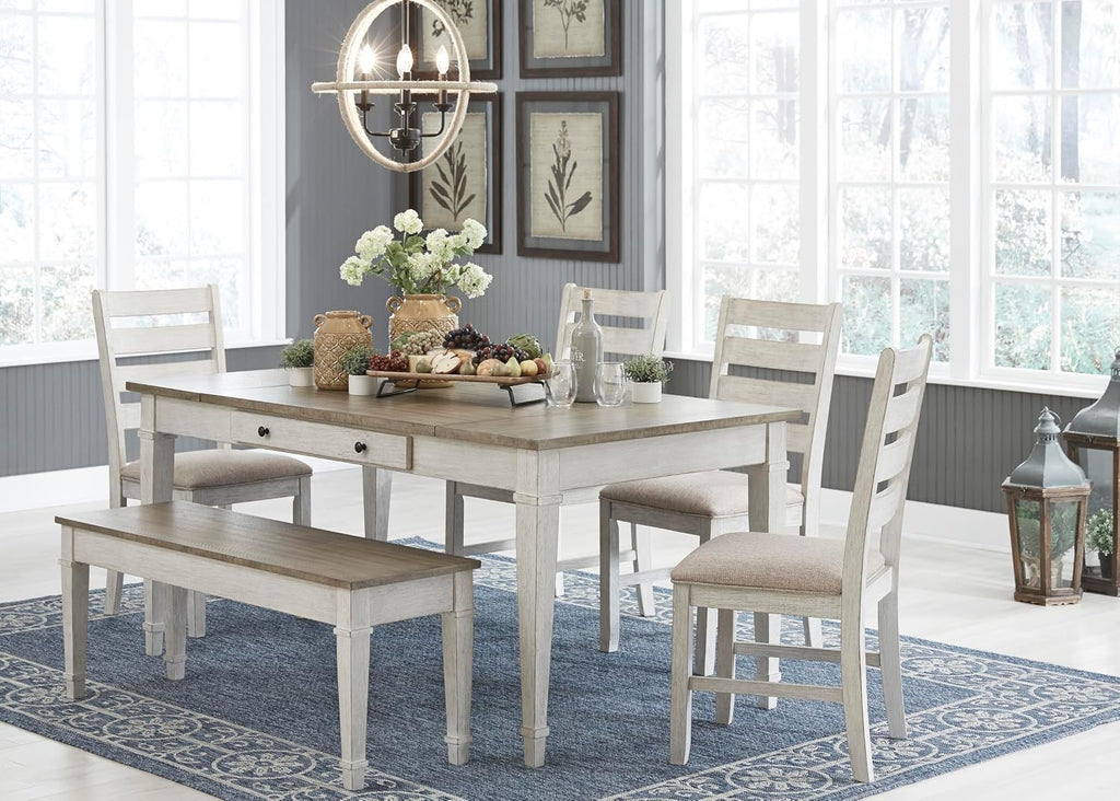 Signature Design by Ashley Skempton Modern Farmhouse Dining Room Chair, 2 Count, Ladderback Design, Wood, 17.75' W x 21.5' D x 38.63' H, White and Light Brown