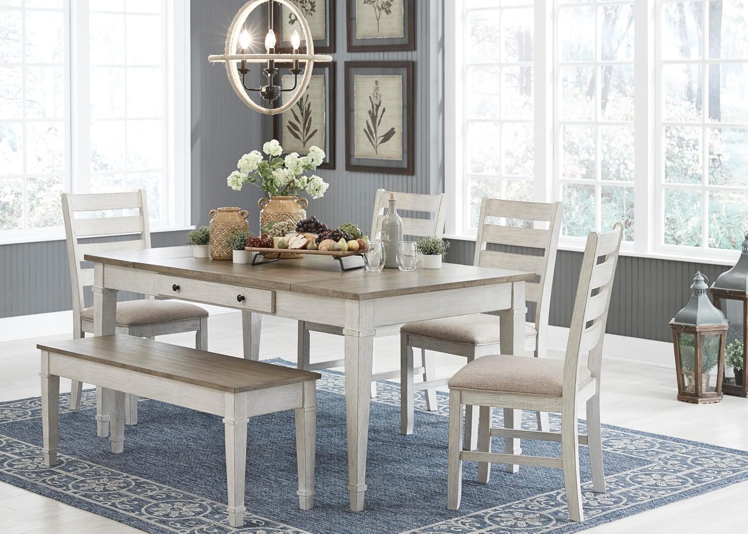 Signature Design by Ashley Skempton Modern Farmhouse Dining Room Chair, 2 Count, Ladderback Design, Wood, 17.75' W x 21.5' D x 38.63' H, White and Light Brown