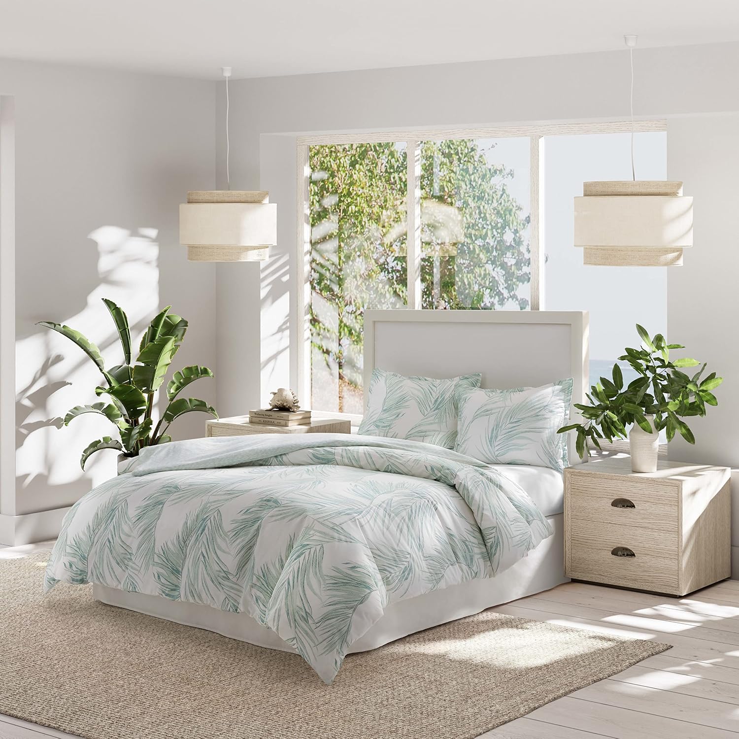 Tommy Bahama- Queen Comforter Set, Cotton Reversible Bedding Set, Includes Matching Shams with Throw Pillows (Canyon Palms Green, Queen)