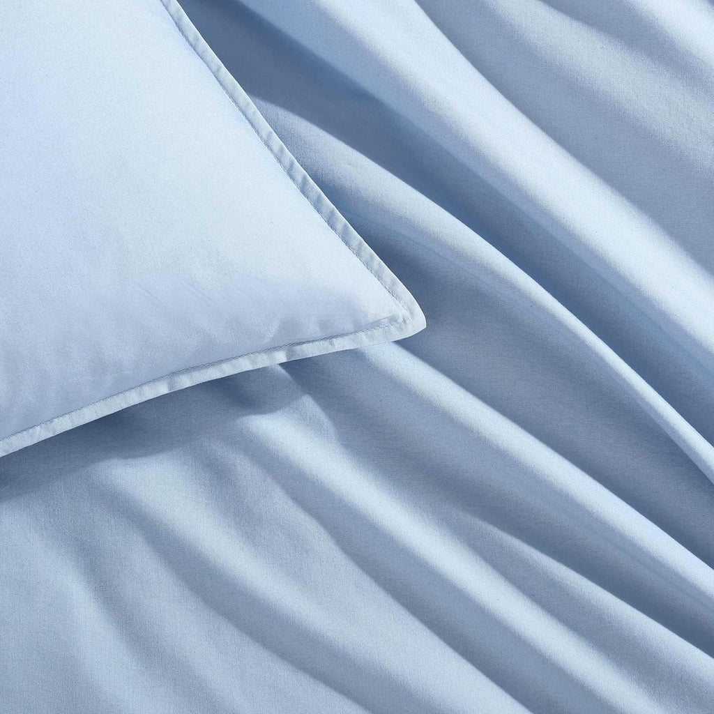 Calvin Klein - King Duvet Cover Set, Relaxed Garment Washed Cotton Percale Bedding with Shams, Button & Corner Tie Closure, Oeko-Tex Certified (Modern Cotton Washed Percale Blue)