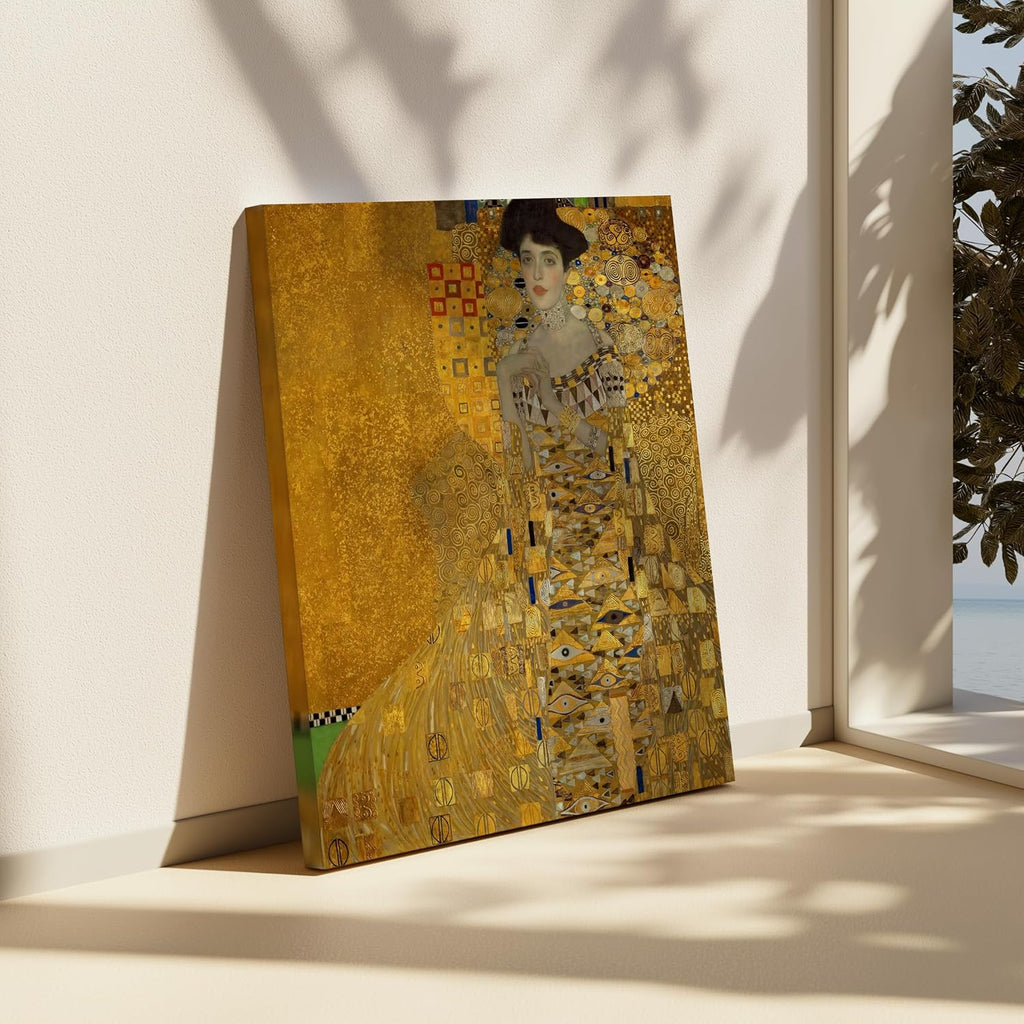Poster Master Vintage Gustav Klimt Canvas - Retro Portrait of Adele Bloch-Bauer Print - Lady in Gold Portrait Art - Classic Painting - Art Nouveau Living Room Decor - 24x32 STRETCHED Canvas