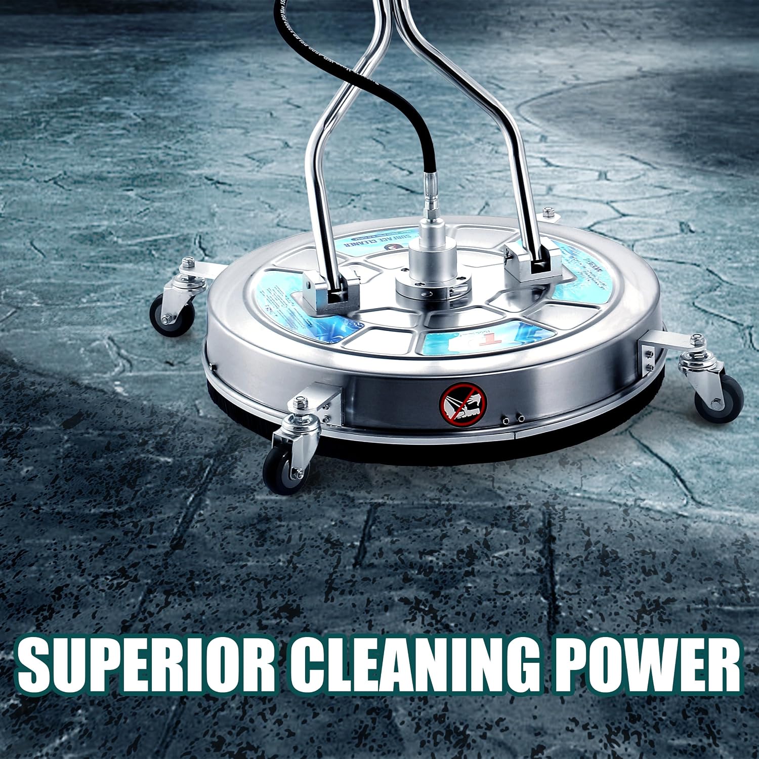 Tool Daily 24' Pressure Washer Surface Cleaner Attachment with Dual Handles, Stainless Steel Driveway Cleaner for Power Washer with Wheels, Pressure Wash Concrete, 4500 PSI