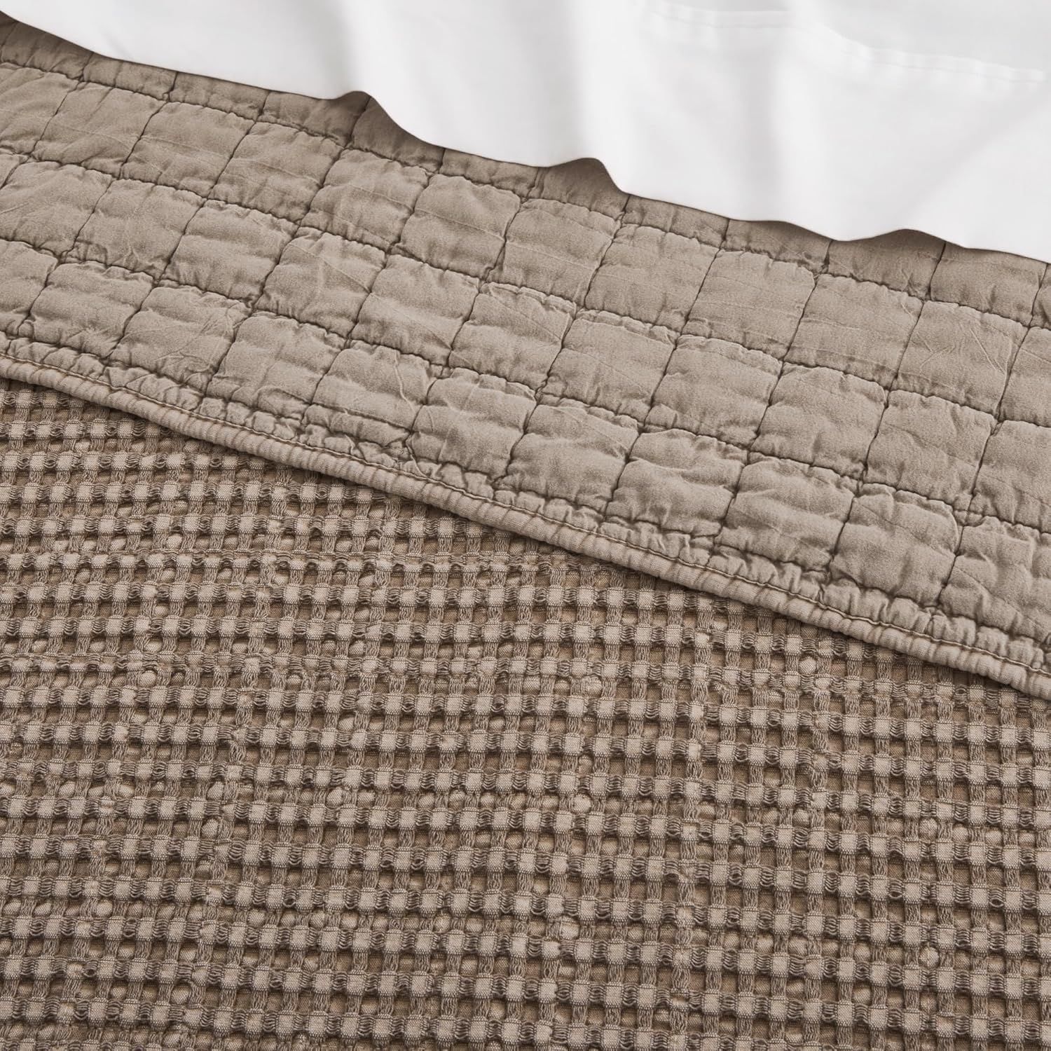Levtex Home Mills Waffle Twin XL/Twin Quilt Set (68x86in) with 1 Pillow Sham (26x20in) - Cocoa - Cotton Waffle Twin Size Quilt Bedding Set - Lightweight, Soft, Pre-Washed