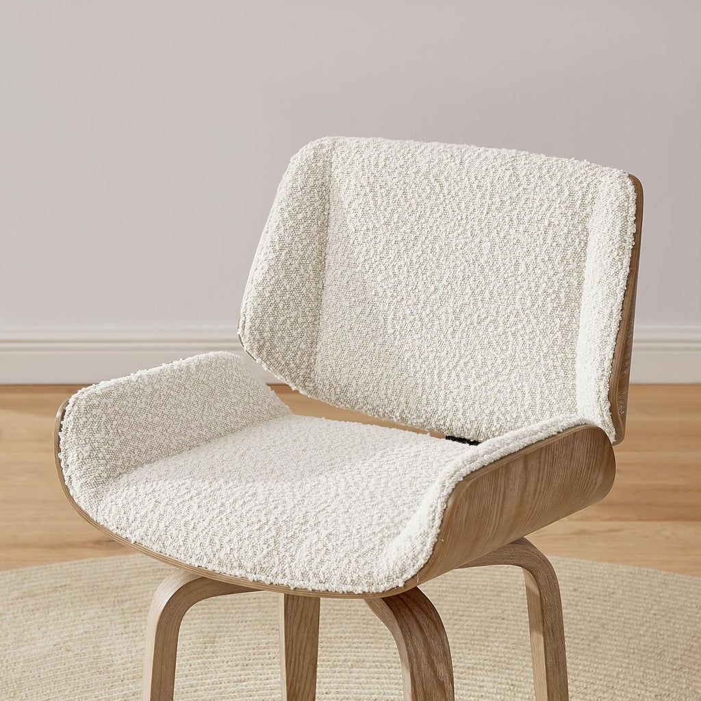Zouron Swivel Dining Chair, Fabric Upholstered Dining Room Chair with Wood Legs, Mid Century Modern Armless Side Chair for Small Space Living Room Bedroom, 1 Pcs, Boucle Off White