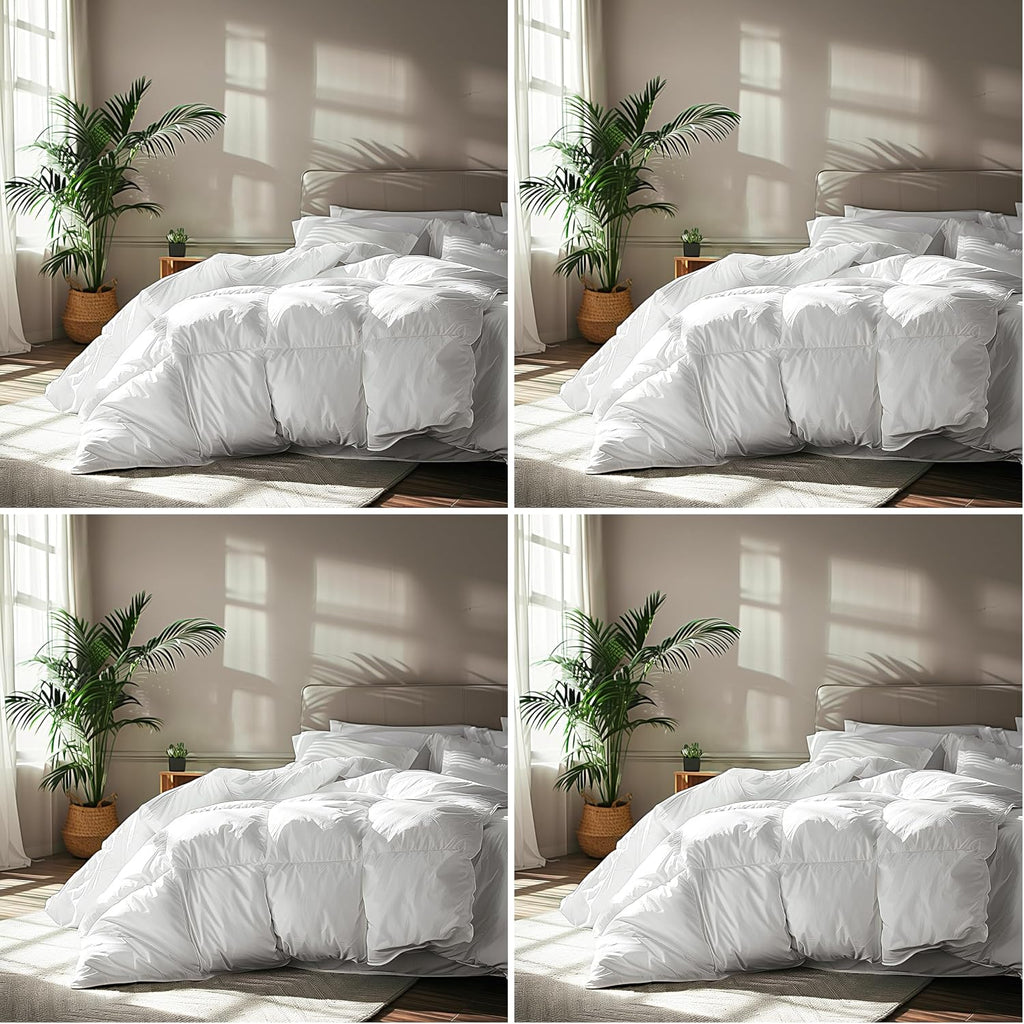 Serta Goose Feather Down Fiber Cotton Comforter Queen Size - 100% Cotton Duvet Insert - Hotel Luxury Hypoallergenic Bedding Comforter All Season Medium Warmth 90 x 90 Inch White,(Pack of 4)