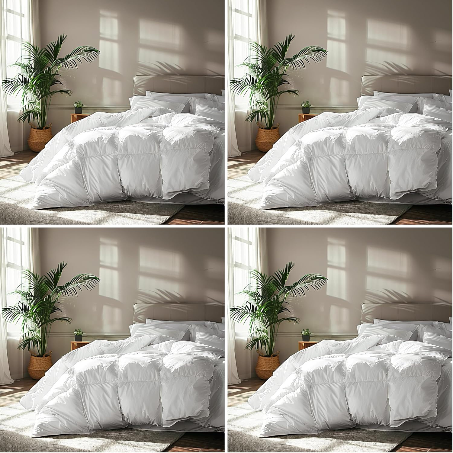 Serta Goose Feather Down Fiber Cotton Comforter Queen Size - 100% Cotton Duvet Insert - Hotel Luxury Hypoallergenic Bedding Comforter All Season Medium Warmth 90 x 90 Inch White,(Pack of 4)