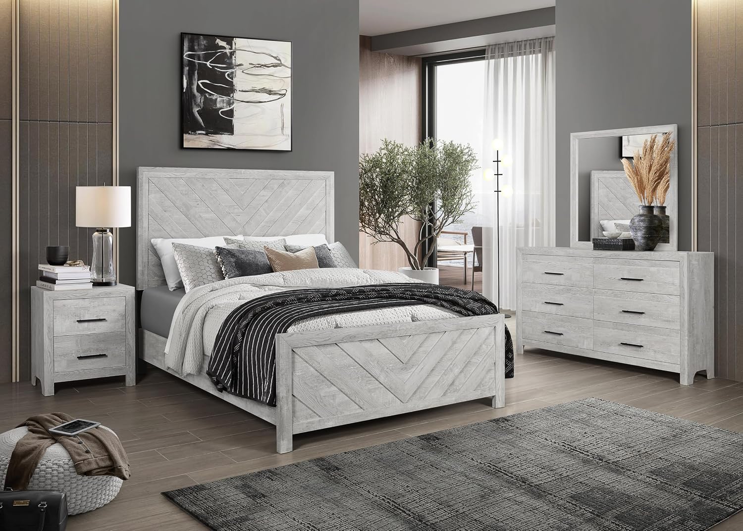 Full 4PC Storage Bedroom Set Made with Wood in Natural