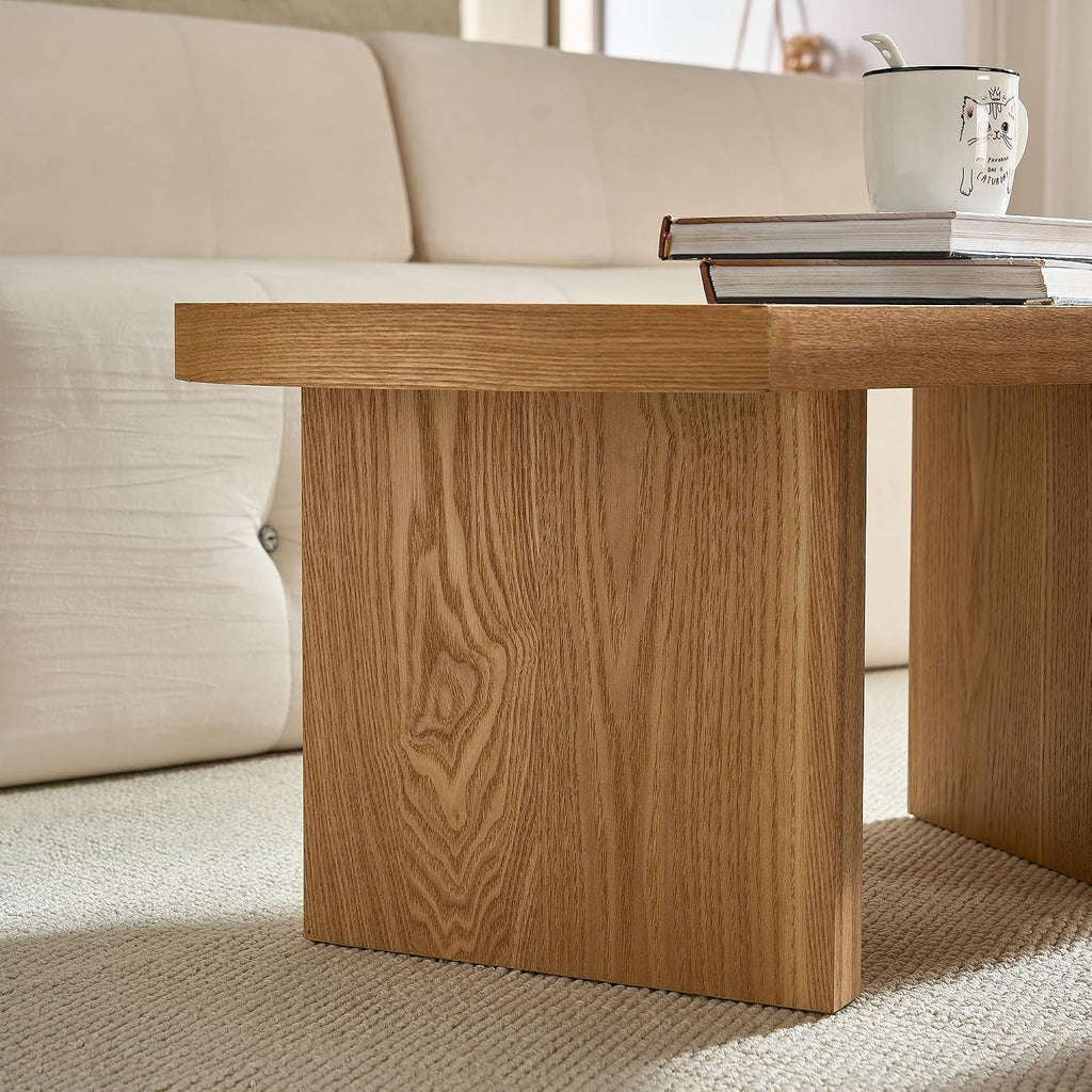 Nesting Coffee Table Set of 2 for Living Room, Couch/Bedroom Side, Butterfly Shaped Unique Cute, 31.49' Wood Irregular Fun Center Table for Small Space - Oak