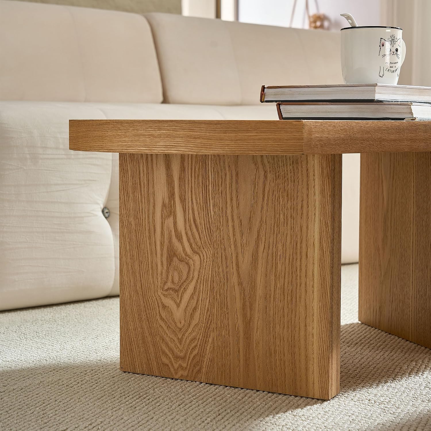 Nesting Coffee Table Set of 2 for Living Room, Couch/Bedroom Side, Butterfly Shaped Unique Cute, 31.49' Wood Irregular Fun Center Table for Small Space - Oak