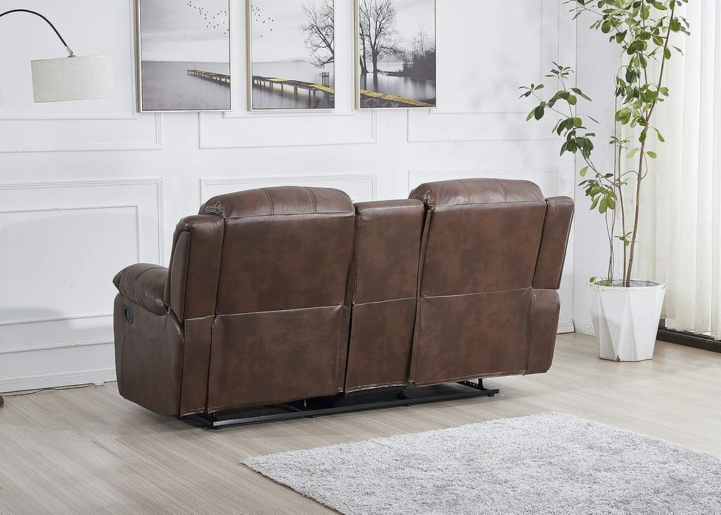 Betsy Furniture Faux Leather Reclining Loveseat with cupholder Console and Storage Space 8018 Multiple Colors (Brown, Loveseat)