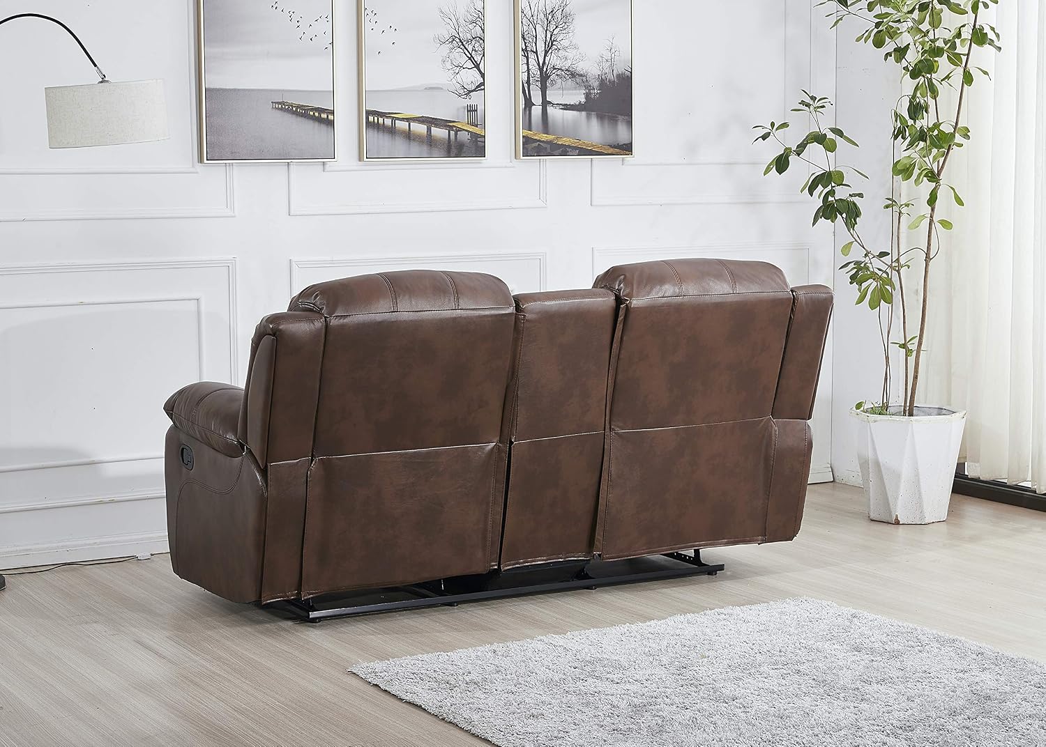 Betsy Furniture Faux Leather Reclining Loveseat with cupholder Console and Storage Space 8018 Multiple Colors (Brown, Loveseat)