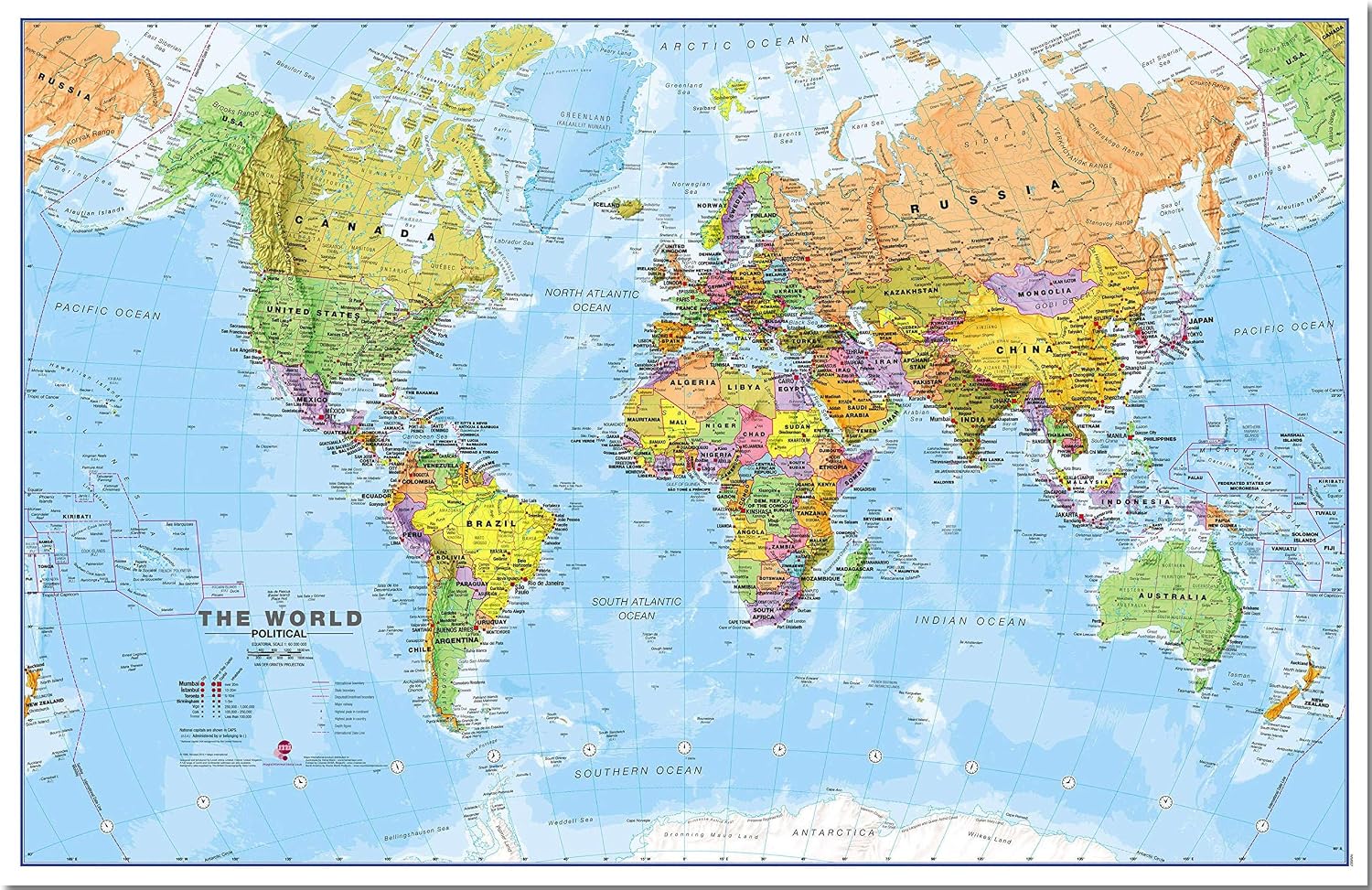 Maps International Small Political World Wall Map - Pinboard - 18 x 24