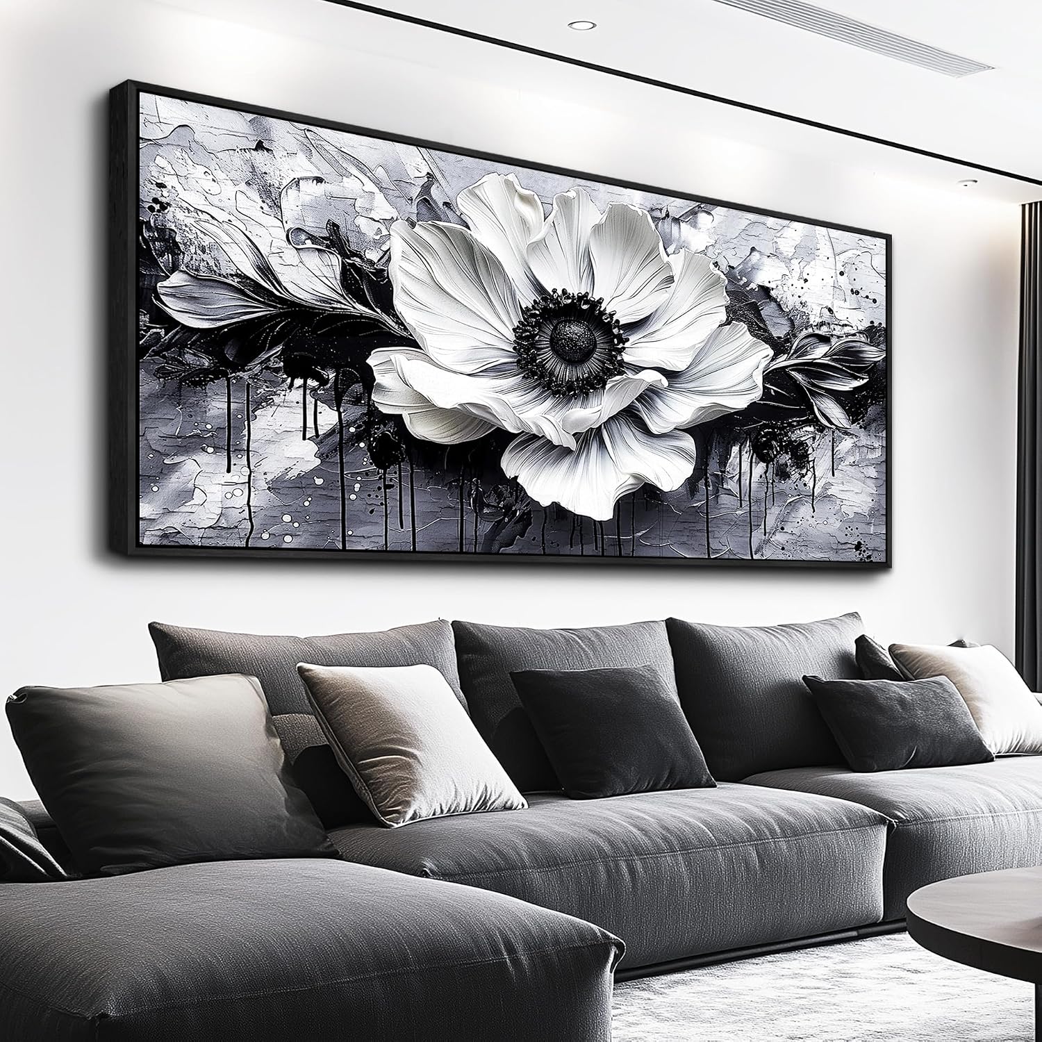 JUDASJART Black and white Canvas Painting Wall Decor For Living Room Wall Art For Bedroom Office Decoration Abstract Flowers Artworks Pictures Ready To Hang Modern Aesthetics Home Decor 32x72 In