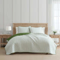 Martha Stewart - King Quilt Set, 100% Soft & Breathable Bedding with a Lightweight Feel for Year Round Comfort, 3 Piece Bed Set with Matching Pillowcases (Ticking Stripe Green)