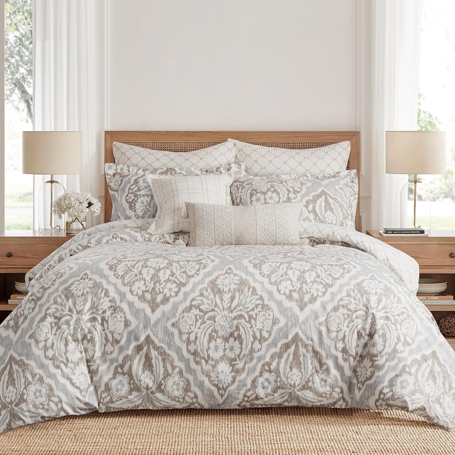Levtex Home - Becker Taupe Duvet Cover Set - Twin Duvet Cover + One Standard Pillow Case - Ikat - Taupe, Grey and Cream - Duvet Cover (68 x 88in.) and Pillow Case (26 x 20in.) - Cotton