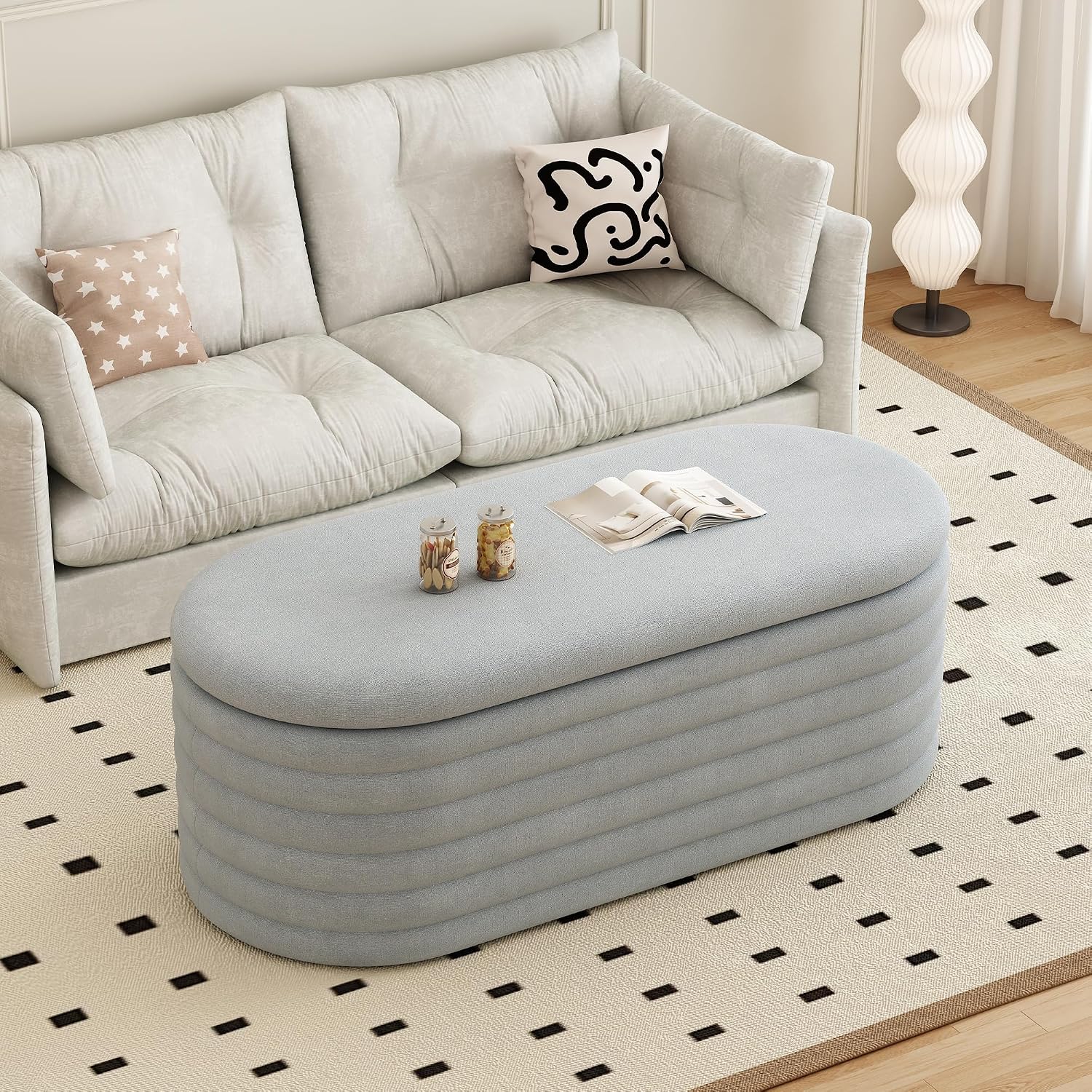Storage Ottoman Bench 40 inch Upholstered Chenille Fabric Storage Bench for Bedroom End of Bed Stool Aesthetic Large Storag Ottoman for Living Room Entryway,Light Grey