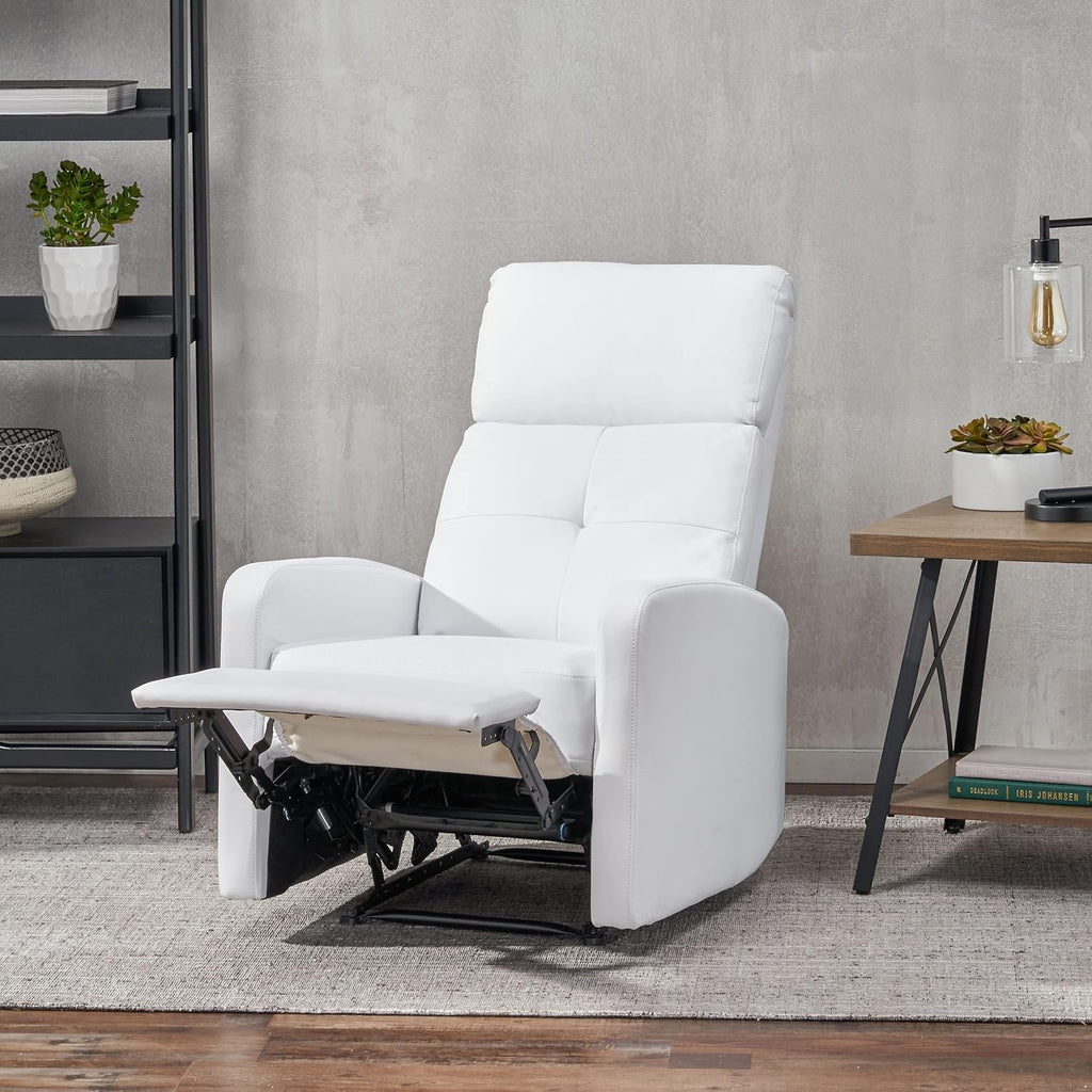 Christopher Knight Home Samedi PU Recliner, White 26.25D x 37.25W x 40H in