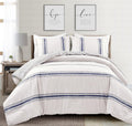 Lush Decor Farmhouse Stripe Reversible Cotton Comforter Set, 3 Piece Set, California King, Navy - Cozy Farmhouse Bedding Set - Rustic Decor - Striped Comforter - Modern Farmhouse Bedroom Decor