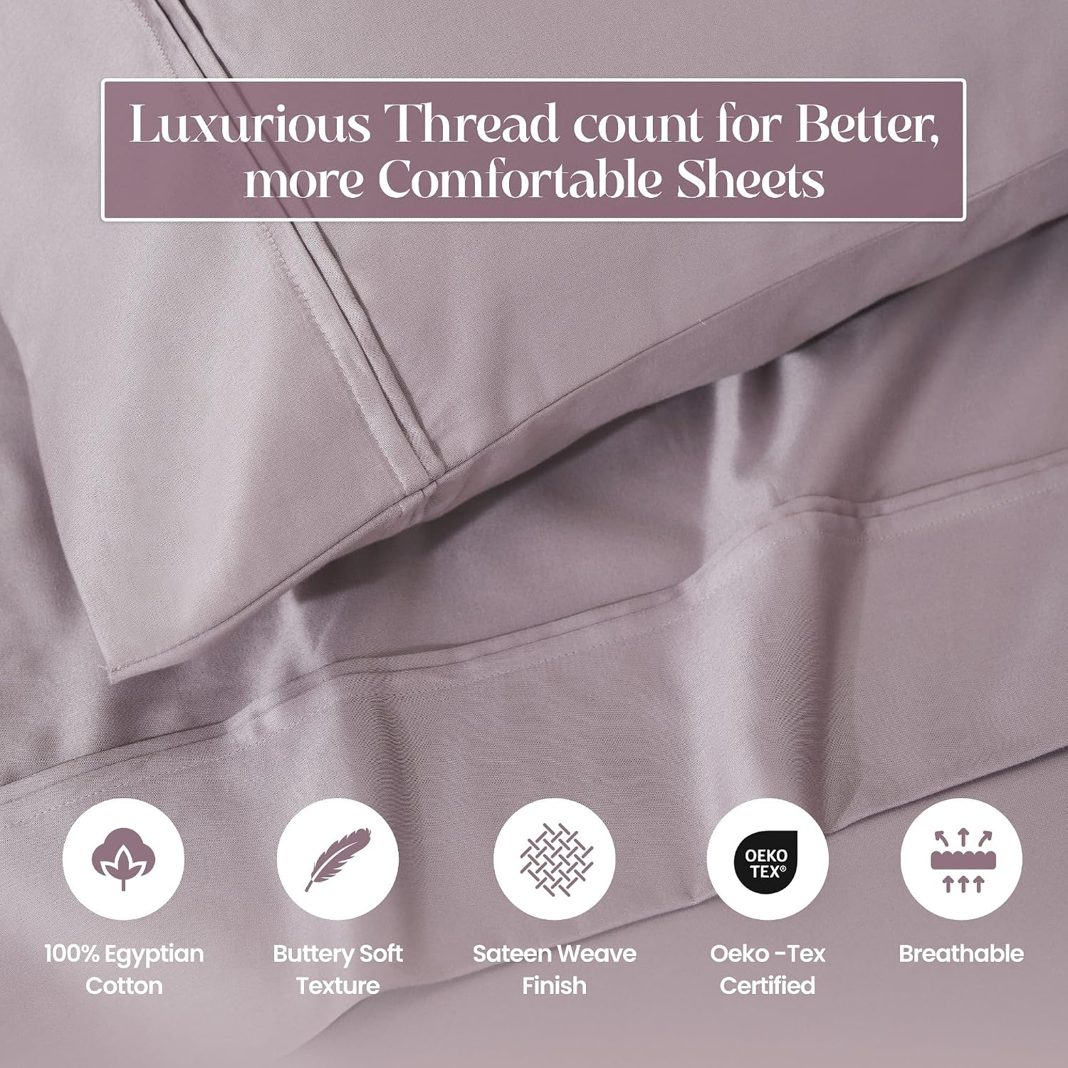 Superior 1200 Thread Count Egyptian Cotton Sheet Set, Bedroom Sheets, Modern Home Essentials, Luxury Bedding, 1 Elastic Deep Pocket Fitted Bed Sheet, 1 Flat Sheet, 2 Pillowcases, King, Zephyr