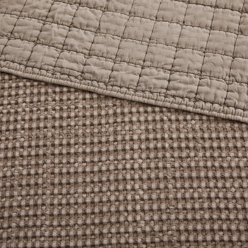 Levtex Home Mills Waffle Queen Bedspread Set (106x106in) with 2 Pillow Shams (26x20in) - Cocoa - Cotton Waffle Queen Size Bedspread Set - Lightweight, Soft, Pre-Washed