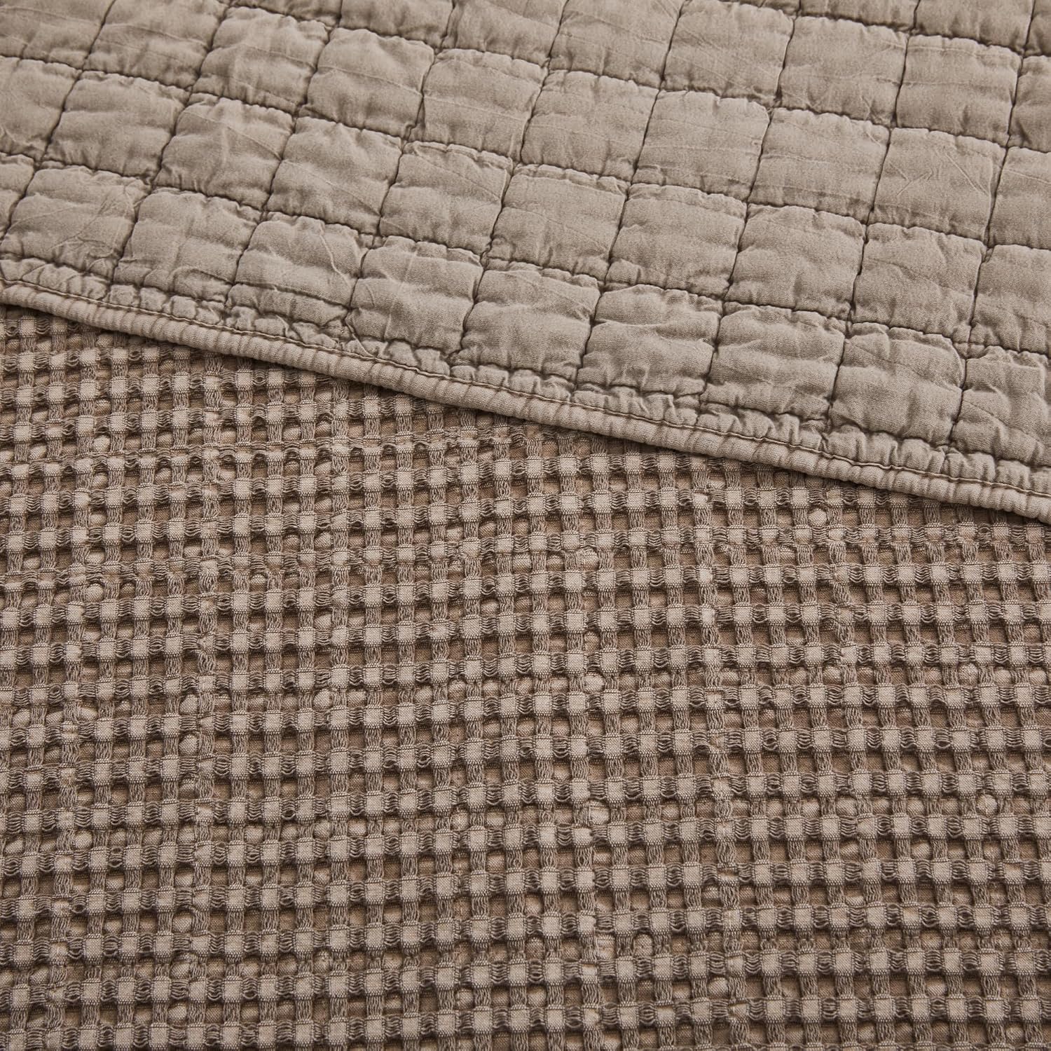 Levtex Home Mills Waffle Queen Bedspread Set (106x106in) with 2 Pillow Shams (26x20in) - Cocoa - Cotton Waffle Queen Size Bedspread Set - Lightweight, Soft, Pre-Washed