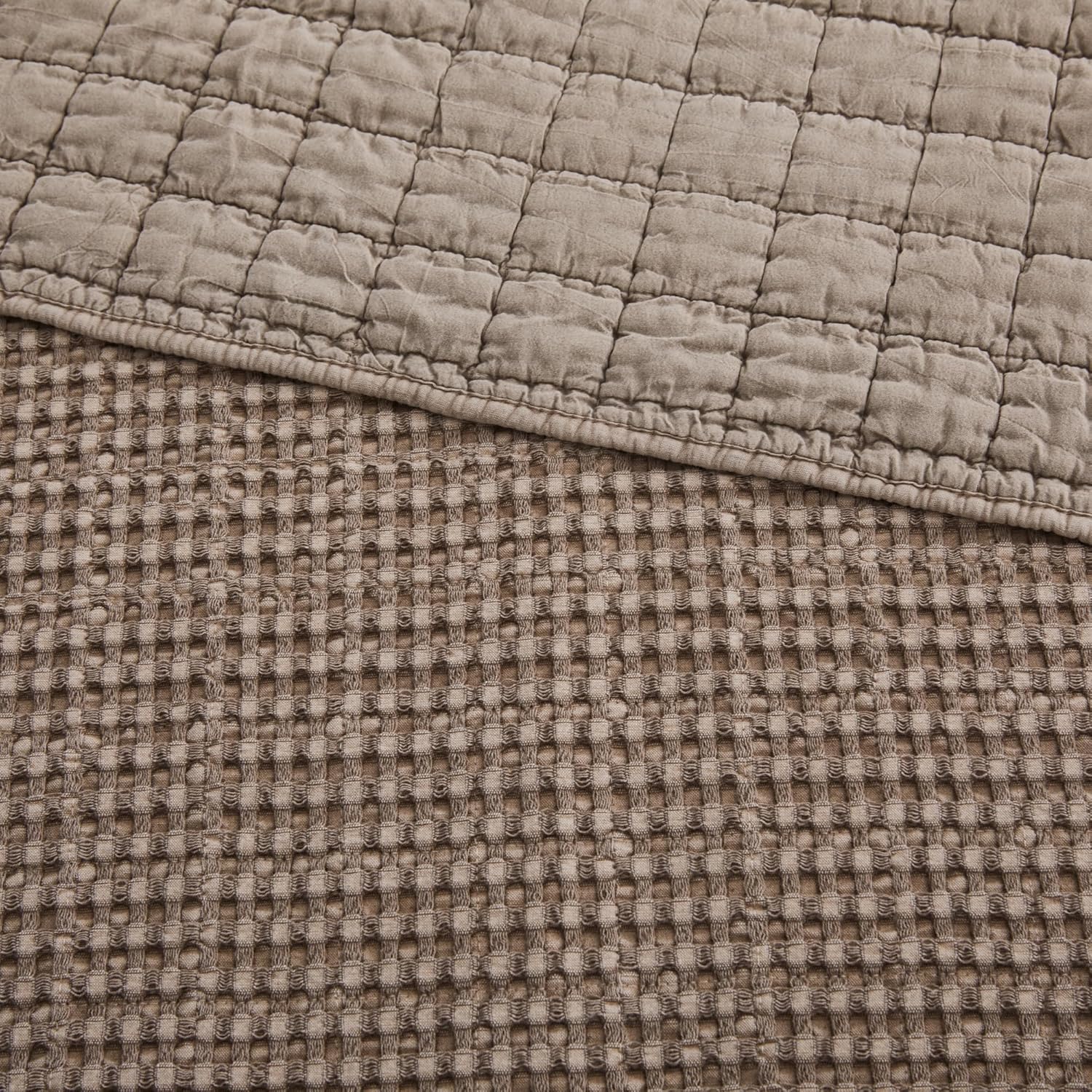 Levtex Home Mills Waffle Twin Bedspread Set (84x104in) with 1 Pillow Sham (26x20in) - Cocoa - Cotton Waffle Twin Size Bedspread Set - Lightweight, Soft, Pre-Washed