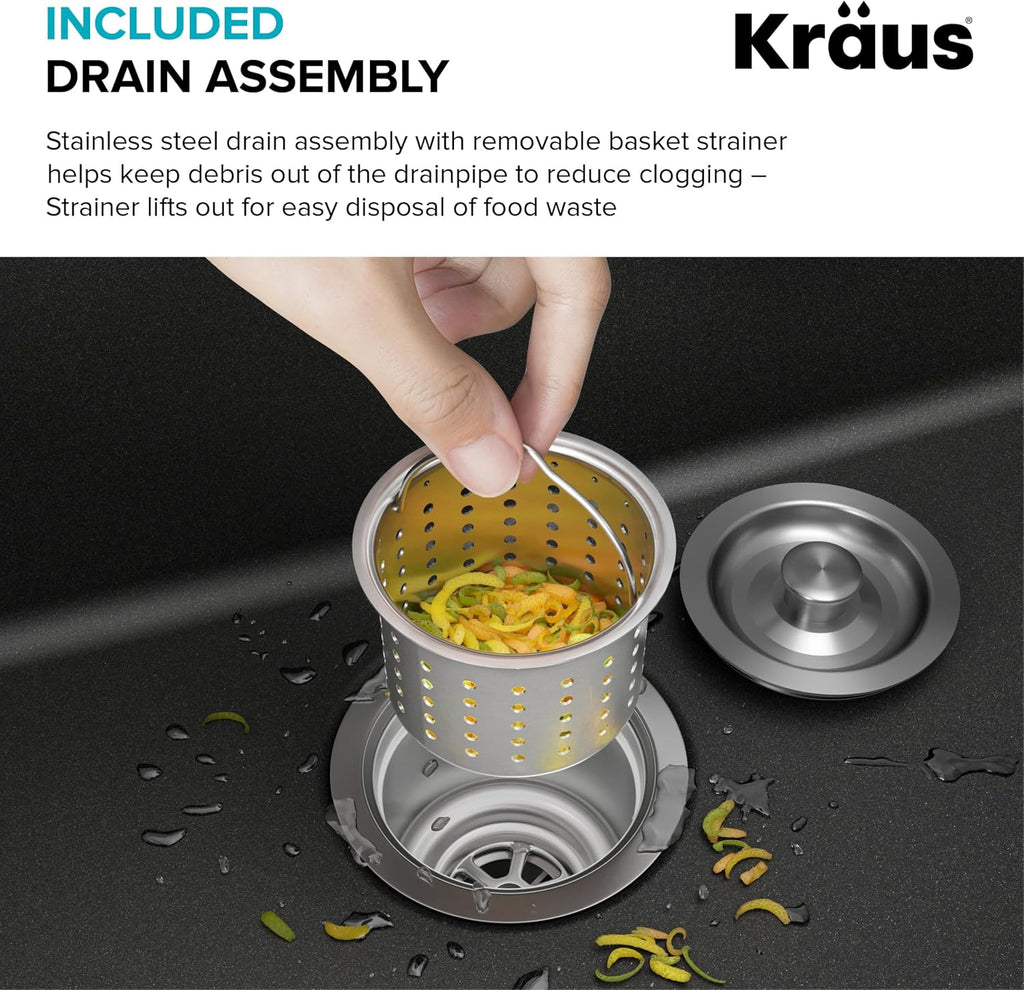 KRAUS Quarza 31-inch Undermount Single Bowl Granite Kitchen Sink in Black Onyx, KGU-413B