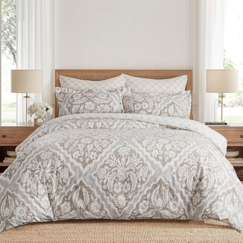 Levtex Home - Becker Taupe Duvet Cover Set - Twin Duvet Cover + One Standard Pillow Case - Ikat - Taupe, Grey and Cream - Duvet Cover (68 x 88in.) and Pillow Case (26 x 20in.) - Cotton