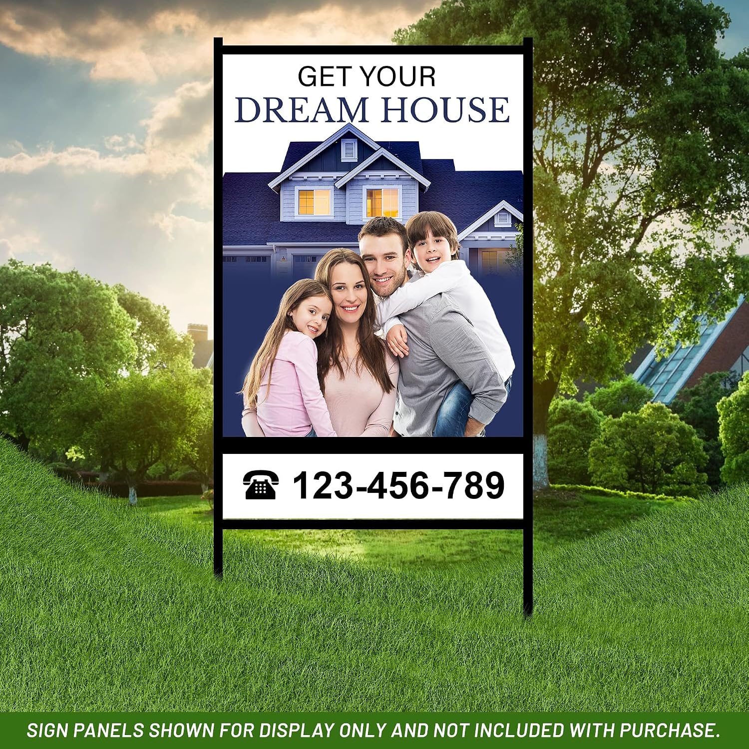 Real Estate Yard Sign Metal H Frame with Rider (Pack of 3) - Steel Real Estate Sign Holder, 30' x 24' Yard Signs, Yard Sign Stand, Open House Signs for Real Estate, (1 Main, 1 Rider,