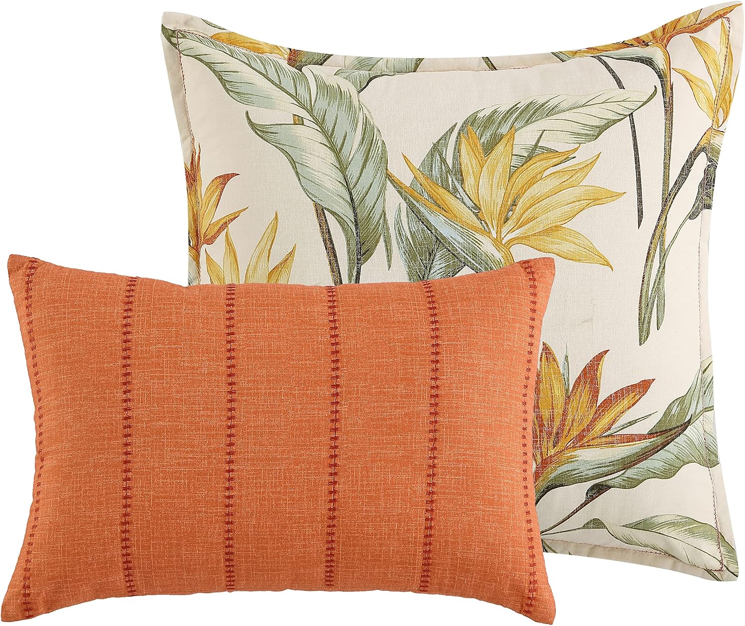 Tommy Bahama - Queen Comforter Set, Reversible Cotton Bedding with Matching Shams & Bonus Throw Pillows, Super Soft Bedding Set (Birds of Paradise Off-White, Queen)