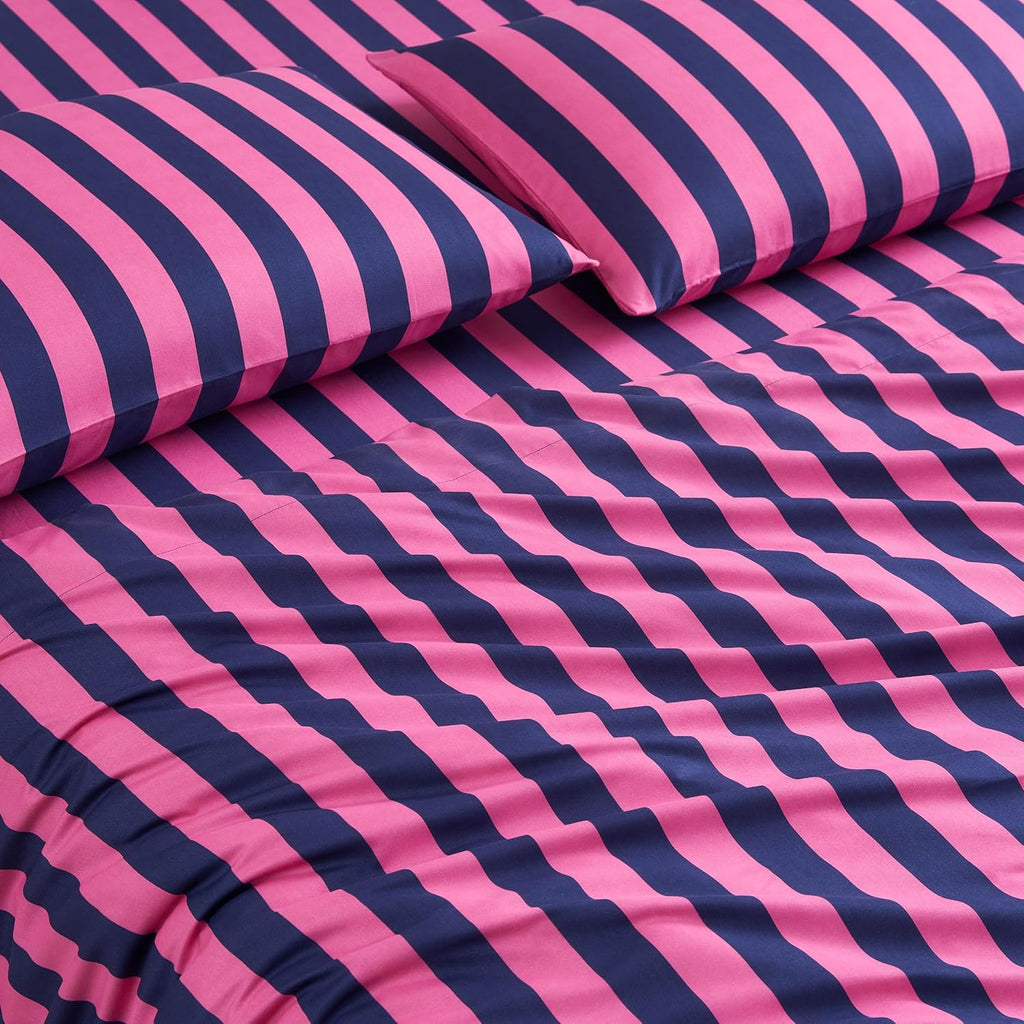 Juicy Couture Rose Logo Twin Comforter Set, Navy/Pink – 6-Piece Complete Bed in a Bag