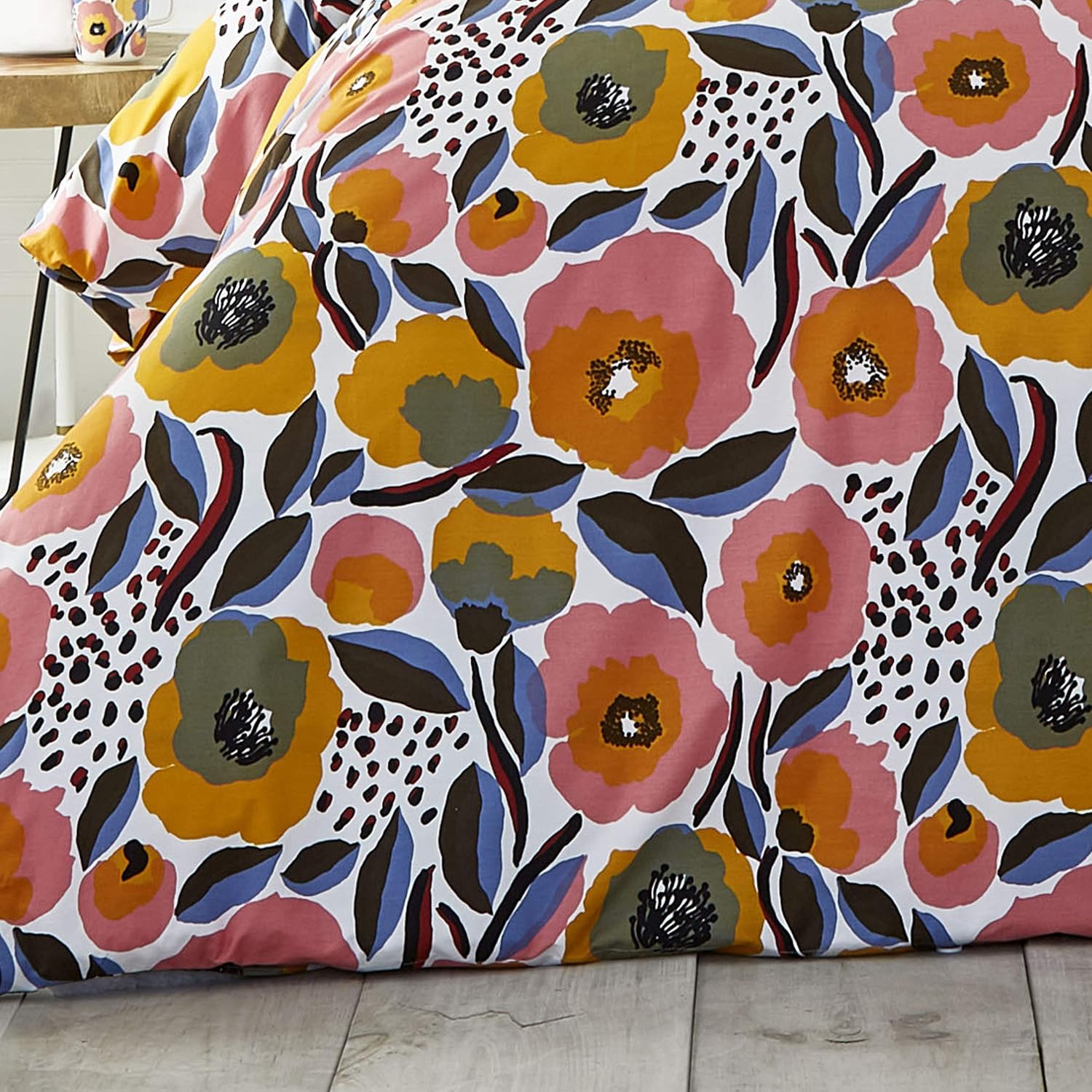 Marimekko - King Duvet Cover Set, Cotton Percale Bedding with Matching Shams & Button Closure, All Season Home Decor (Rosarium Pink, King)