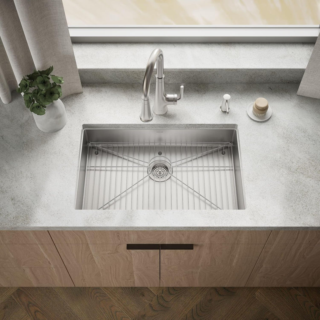 KOHLER Strive 29-1/2' Undermount Double-Bowl Kitchen Sink, Includes Accessories, 16-Gauge Stainless Steel, SilentShield® Sound Absorption, K-33154-NA