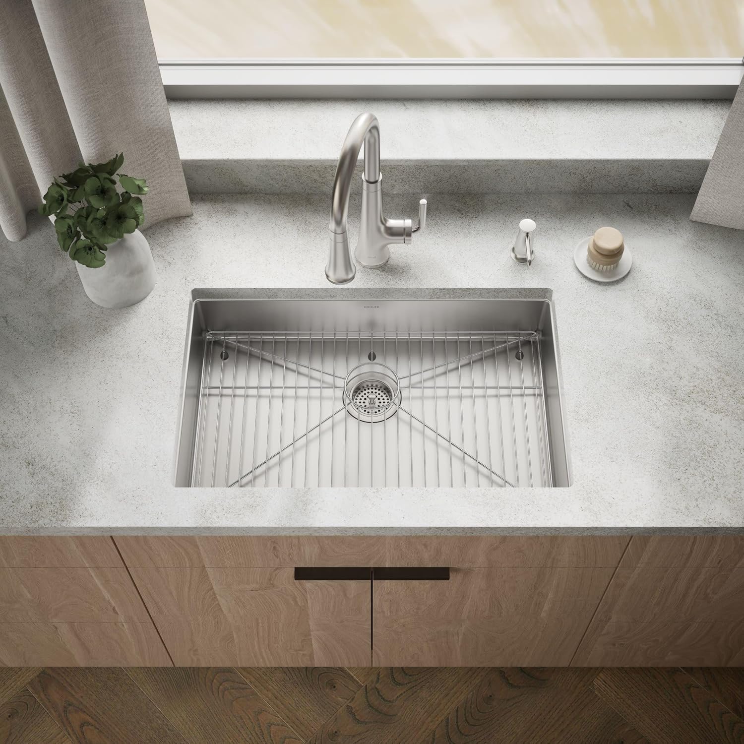 KOHLER Strive 29-1/2' Undermount Double-Bowl Kitchen Sink, Includes Accessories, 16-Gauge Stainless Steel, SilentShield® Sound Absorption, K-33154-NA